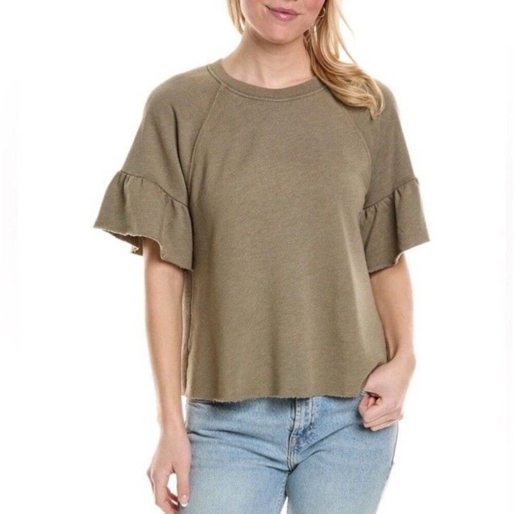 Michael Stars Green Ava Flutter Sleeve Top Size XS Olive Sweatshirt Ruffle